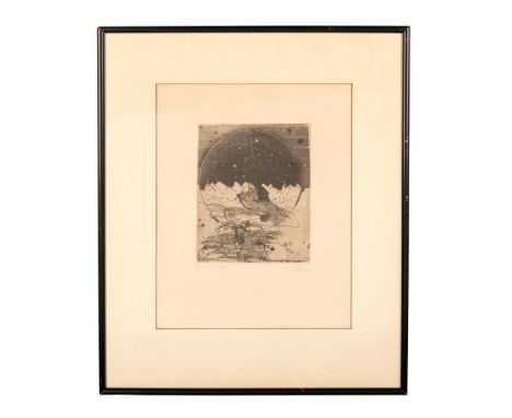 Original monochrome etching by German Post-War and Contemporary artist Wolfgang Gafgen who has made an abstracted composition