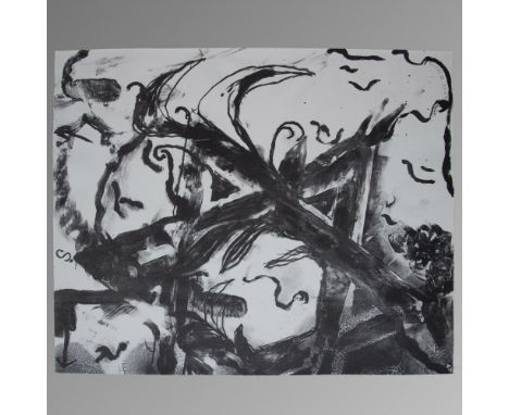 Original monochrome lithograph on paper entitled Righteousness Goes Before Him by Post-Minimalist Israeli painter and sculpto