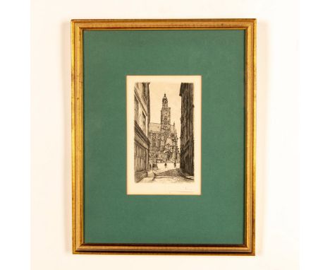 Antique original etching on paper of the French catholic church Saint-Etienne-du-Mont on the Montagne Sainte Genevieve in Par