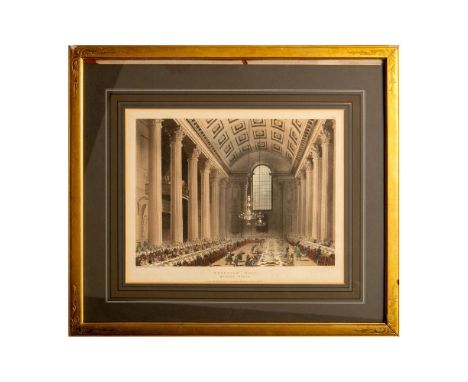 Original hand-colored etching &amp; aquatint on paper of the Egyptian Hall, Mansion House from the Microcosms of London Plate