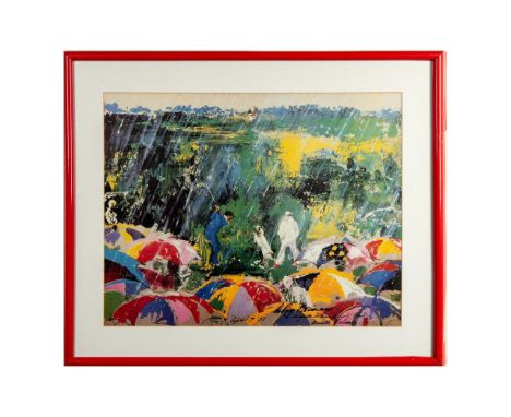 Arnie in the Rain: Arnold Palmer Augusta National Golf Championship is an original color lithograph by Expressionist American