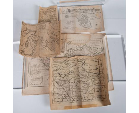 This group of five antique engraved maps includes one color engraving in French of the Known World (Mappe-Monde ou Carte Gene