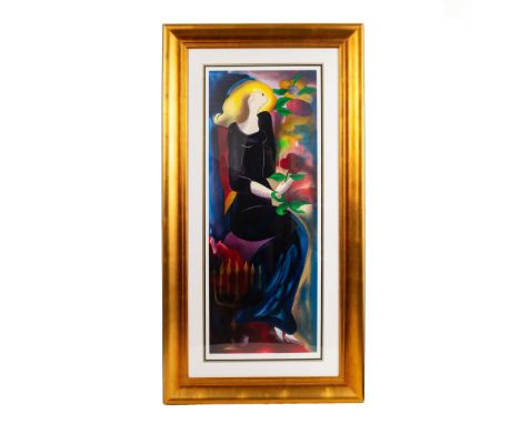 Byzantine is a color serigraph on wove paper by French artist Linda Le Kinff who depicts a woman wearing a deep purple-dark b