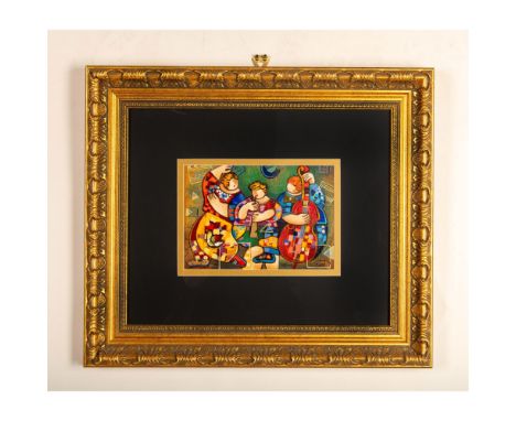 Textured original color serigraph on wove paper entitled The Trio of the Night by Israeli artist Levi Dorit. Signature and ed