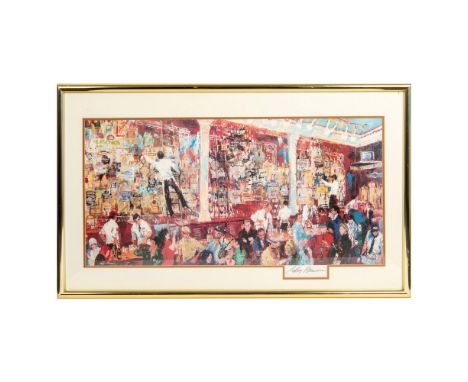 Large offset color lithograph poster on paper by American artist Leroy Neiman after the original F.X. McRory's Whiskey Bar in