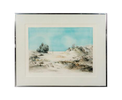 Extra Blue Sky is an original etching made with drypoint and aquatint on BFK Rives vellum paper. Claude Groschene has depicte