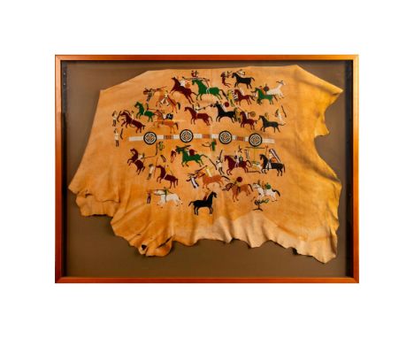 Outstanding Native American full size elk hide featuring a Battle by The Tom Damiani Crew who follows the traditions of Calif