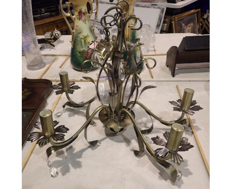 Brass and glass six sconce light fitting, H: 44 cm. Not available for in-house P&amp;P 