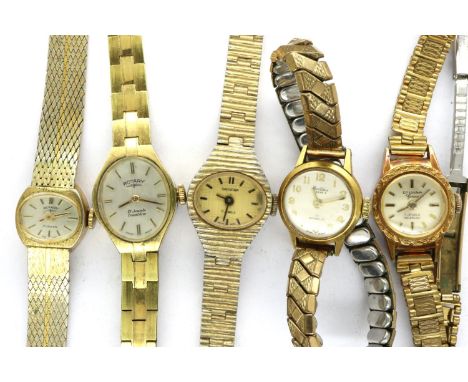 ROTARY: two ladies manual wind wristwatches, with three further ladies wristwatches, all working at lotting (5). P&amp;P Grou