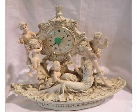 Quartz mantle clock with Cherub figural decoration, working at lotting, H: 30 cm. P&amp;P Group 3 (£25+VAT for the first lot 