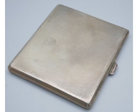 An engine turned silver cigarette case, 87g, 72mm x 81mm