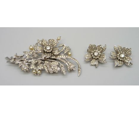 A Mitchel Maer for Christian Dior En Tremblant 1950s brooch with matching earrings 