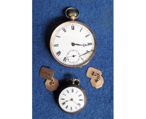 Collectables, watches and jewellery, a yellow metal open faced pocket watch with a 375 gold hallmark to the winder and hangin