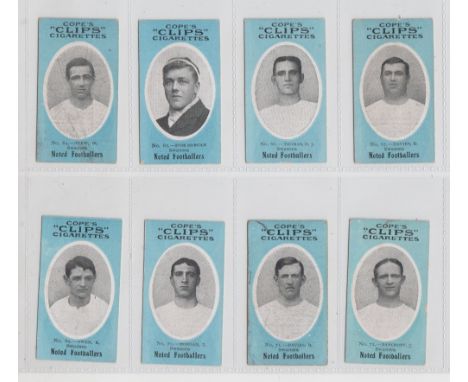 Cigarette cards, Cope's, Noted Footballers (Clips, 500 Subjects), Swansea FC, 8 cards, nos 64-67 inclusive &amp; nos 69-72 in
