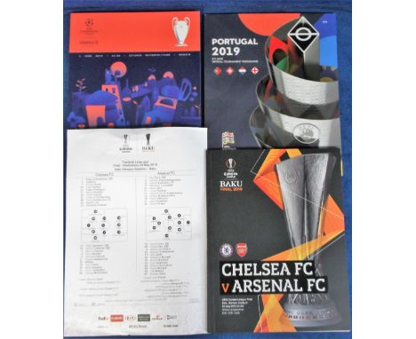 Football programmes, Chelsea v Arsenal URFA Europa League Final 29 May 2019, Baku Stadium (with team sheet), Tottenham v Live