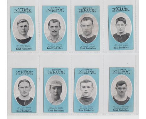 Cigarette cards, Cope's, Noted Footballers (Clips, 500 Subjects), Woolwich Arsenal, 8 cards, nos 229-234 inclusive &amp; nos 