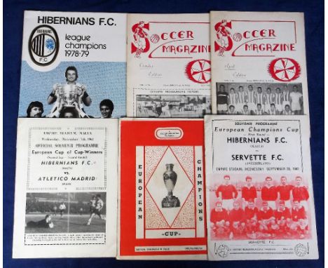 Football programmes etc., Malta, 6 programmes/magazines inc. Hibernians FC (Malta) homes v. Servette EC 91/62 (first ever EC 