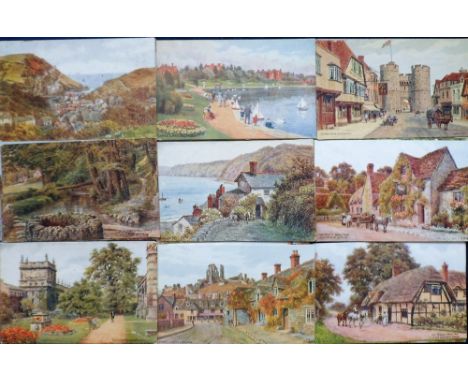 Postcards, A R Quinton, a collection of 38 artist-drawn views of Southern England mainly coastal views, inc. Salcombe, Sidmou