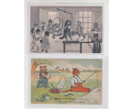 Postcards, Louis Wain Cats, 'The Fishermen's Dream' published by Davidson Bros Series 6092 (pu 1907) &amp; 'In the weighing r