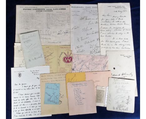 Cricket autographs, selection of vintage album pages, headed sheets, letters etc, bearing various original signatures inc. sm