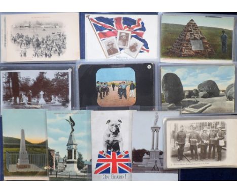 Postcards, Military, Boer War, inc. Boer Leaders (3), Boer Military scenes, (printed, u/b, 4, vg) also War Memorials and monu