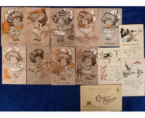Tony Warr Collection, Postcards, a selection of 23 comic cards inc. Months of the Year illustrated by E R Tyrrell (9/12) (mix