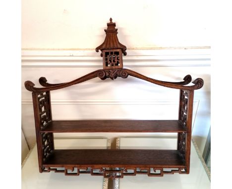 Oriental wooden carved wall shelf. 56cm x 55cm x 12cm deep. 