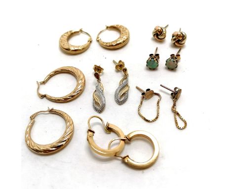 7 x pairs of 9ct gold earrings inc hoops, opal studs, knots etc - 7.5g total weight - SOLD ON BEHALF OF THE NEW BREAST CANCER