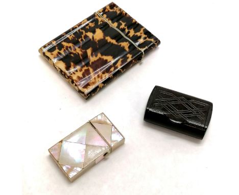 Antique tortoiseshell &amp; bone card case - 10cm x 8cm ~ slight losses to surface of the shell t/w mother of pearl needle ca