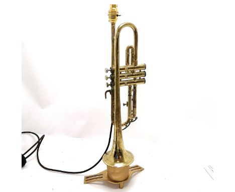 Novelty brass lamp base of a Zenith brass trumpet 65cm high without the bulb. PAT tested 