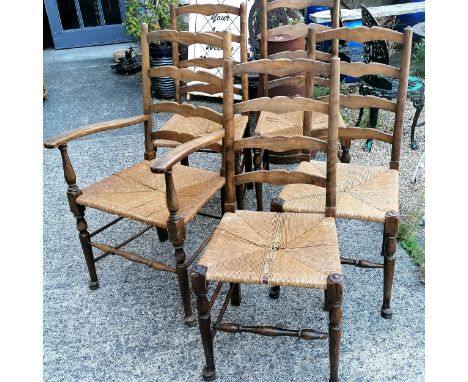 5 x (4+1 carver) ladder back rush seated chairs - 100cm high &amp; all slight a/f 