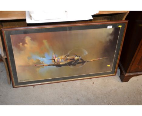 After Barrie A F Clark, coloured print of a spitfire 
