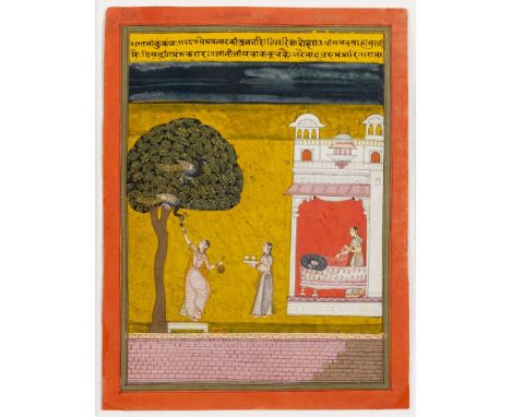  AN ILLUSTRATION FROM A RAGAMALA SERIES: MADHUMADHAVI RAGINI INDIA, RAJASTHAN, AMBER, CIRCA 1700 gouache on paper heightened 