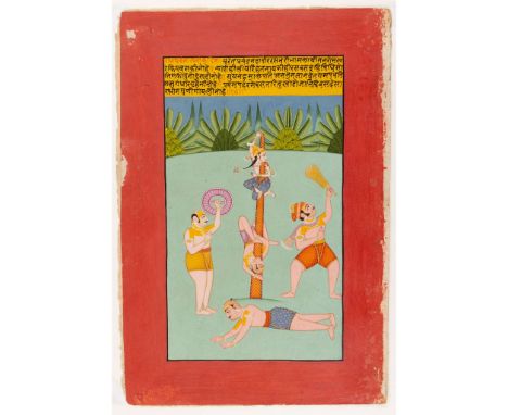  AN ILLUSTRATION FROM A RAGAMALA SERIES: DESAKH RAGINI INDIA, RAJASTHAN, KOTAH, CIRCA 1760 gouache on paper, red border, 4 li