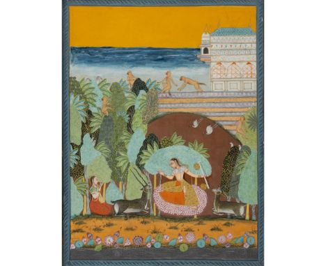  AN ILLUSTRATION FROM A RAGAMALA SERIES: TODI RAGINI INDIA, RAJASTHAN, PROBABLY AMBER, CIRCA 1750 gouache on paper heightened