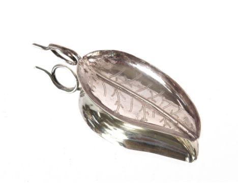 A small George III silver leaf shaped caddy spoon, Birmingham 1799