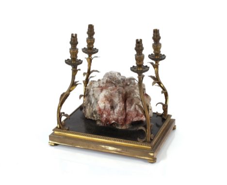 A rock crystal mineral specimen lamp, on gilded metal base