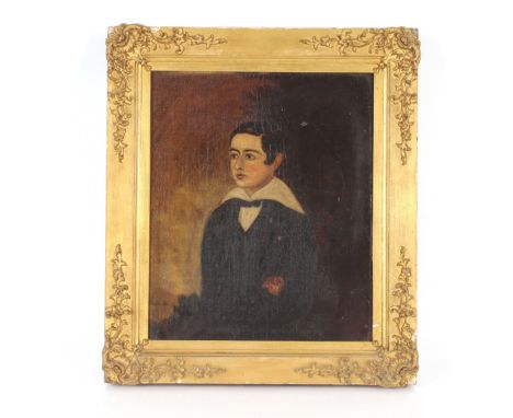 English school, early 19th Century, portrait study of a young scholar, unsigned oil on canvas, 36cm x 30cm, contained in orig