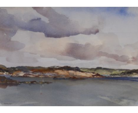 F.M. Russel-Flint, "Two Way Passage, Bermuda" signed watercolour label verso for the Fine Art Society, 26cm x 37cm&nbsp;