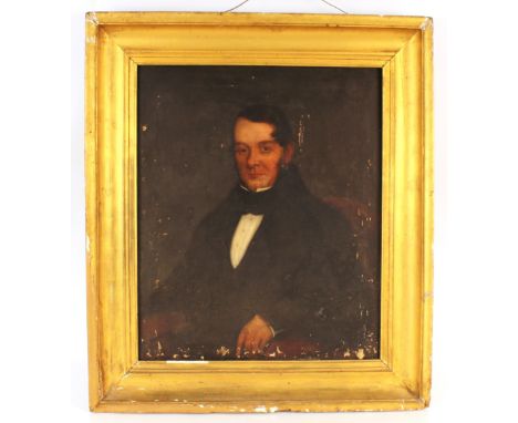Early Victorian school, portrait study of a gentleman, unsigned oil on canvas, 75cm x 61cm in gilt frame&nbsp;