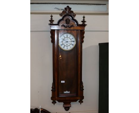 A Victorian walnut regulator wall clock, the white enamel Roman numeral circular dial inscribed A. Tucker, Rainham, 111cm&nbs
