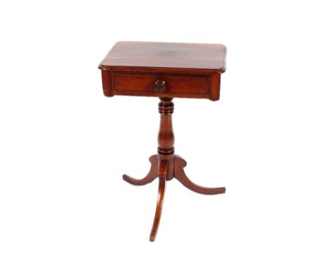 A Victorian mahogany side table, fitted with a single drawer, raised on turned column and tripod base, 47cm wide x 35cm deep 