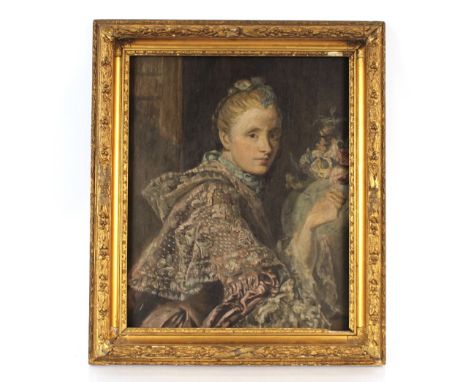 After Alan Ramsey, portrait study of Margaret Linsay of Evelick, artists wife, 66cm x 53cm, contained in a gilt frame.