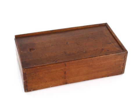 An antique elm box with sliding lid; and a Victorian burr walnut two compartment tea caddy (2)