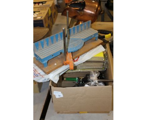 Box of various tools, sand paper etc