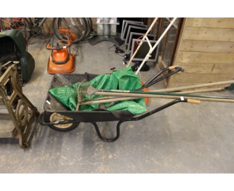 Wheelbarrow & garden tools