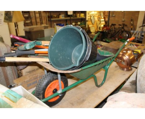 Garden hand tools & wheelbarrow