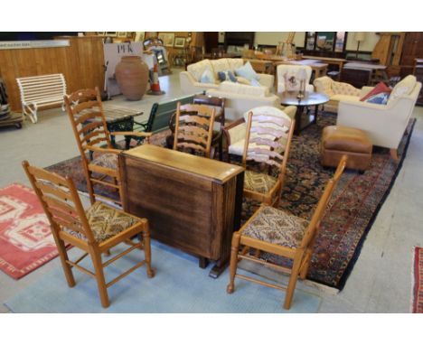 Set of five ash ladder back chairs