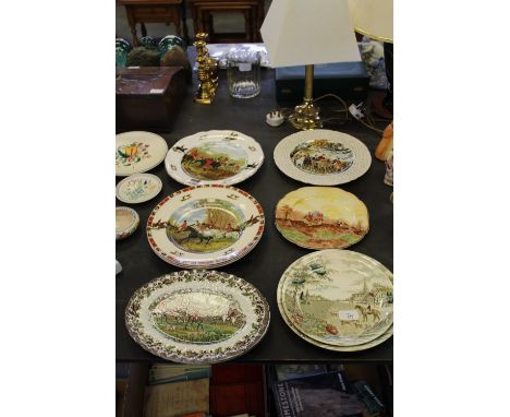 Selection of cabinet plates with Fox Hunting scenes, including Shelley