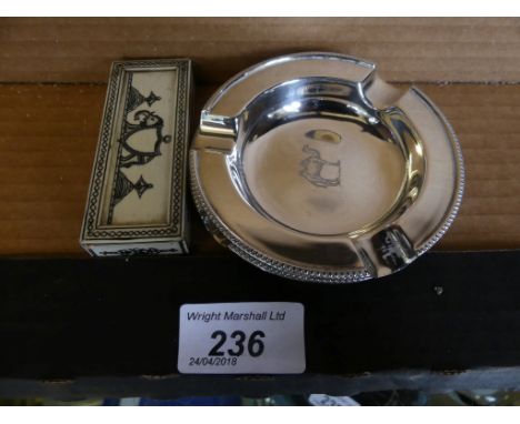 A mixed lot comprising two hallmarked silver ashtrays decorated with camels, together with a further Indian trinket box decor